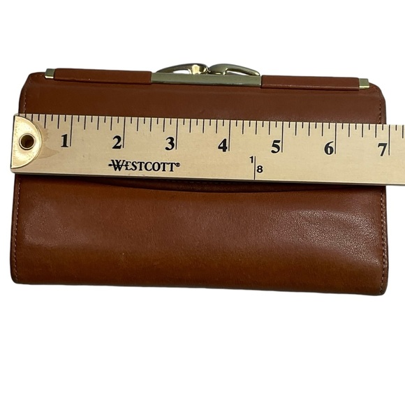 Scully Tobbaco Brown Geniune Leather Wallet Gold Kiss Lock Closure - Picture 9 of 11